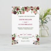 Burgundy floral waterverf navy blue bruiloft kaart (Staand voorkant)