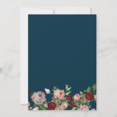 Burgundy floral waterverf navy blue bruiloft kaart (Achterkant)