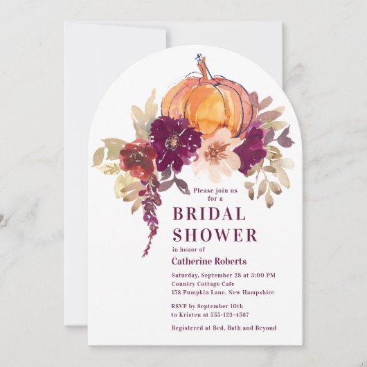 Burgundy Floral Waterverf Pumpkin Vrijgezellenfees Kaart (Voorkant)