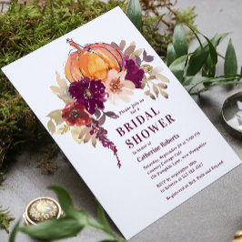 Burgundy Floral Waterverf Pumpkin Vrijgezellenfees Kaart