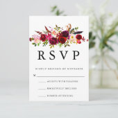 Burgundy Floral Waterverf RSVP (Staand voorkant)