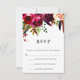 Burgundy Floral Waterverf RSVP