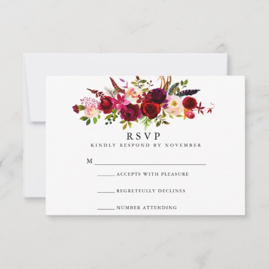 Burgundy Floral Waterverf RSVP (Voorkant)
