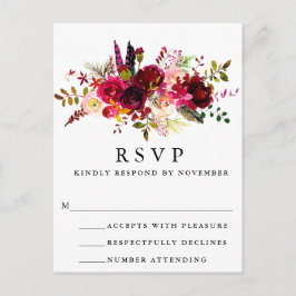 Burgundy Floral Waterverf RSVP Briefkaart