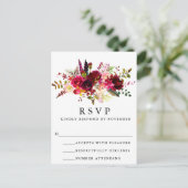 Burgundy Floral Waterverf RSVP Briefkaart (Staand voorkant)