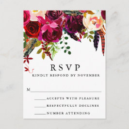 Burgundy Floral Waterverf RSVP Briefkaart