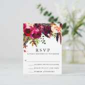 Burgundy Floral Waterverf RSVP Briefkaart (Staand voorkant)