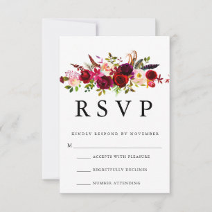 Burgundy Floral Waterverf RSVP Kaartje