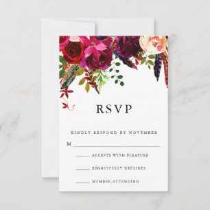 Burgundy Floral Waterverf RSVP Kaartje