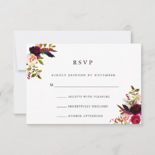 Burgundy Floral Waterverf RSVP Kaartje