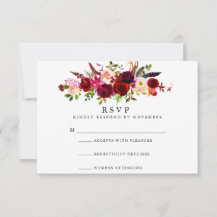 Burgundy Floral Waterverf RSVP Kaartje