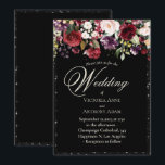 Burgundy Floral Waterverf Rustic Black Wedding in Kaart<br><div class="desc">Prachtige wazige roze en bruine bloem die in de hoek stromen en op deze mooie zwarte draperen met faux zwarte glitter. Deze uitnodiging is gewoon mooi. Ideaal voor elk seizoen.</div>