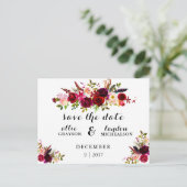 Burgundy Floral Waterverf Save the Date Aankondigingskaart (Staand voorkant)