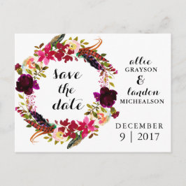Burgundy Floral Waterverf Save the Date Aankondigingskaart