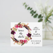 Burgundy Floral Waterverf Save the Date Aankondigingskaart (Staand voorkant)