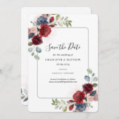 Burgundy Floral Waterverf Script Save The Date (Voorkant / Achterkant)