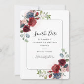 Burgundy Floral Waterverf Script Save The Date (Voorkant)