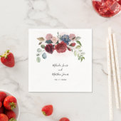 Burgundy Floral Waterverf Script Weddenschap Paper Servet (Insitu)