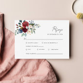 Burgundy Floral Waterverf Script Weddenschap RSVP Kaartje