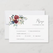 Burgundy Floral Waterverf Script Weddenschap RSVP Kaartje (Voorkant)