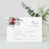 Burgundy Floral Waterverf Script Weddenschap RSVP Kaartje (Staand voorkant)