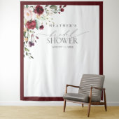 Burgundy Floral Waterverf Shower Photo Booth Wandkleed (In situ)