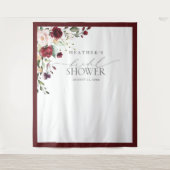 Burgundy Floral Waterverf Shower Photo Booth Wandkleed (Voorkant)