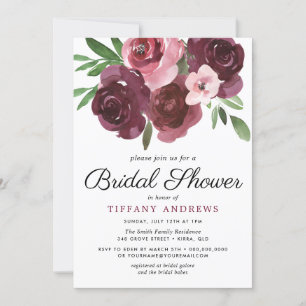 Burgundy Floral Waterverf Vrijgezellenfeest Invite Kaart