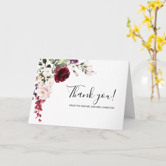 Burgundy Floral Waterverf Weddenschap Bedankt Kaart (Gele Bloem)