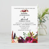 Burgundy Floral Waterverf Weddenschap Kaart (Staand voorkant)