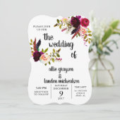 Burgundy Floral Waterverf Weddenschap Kaart (Staand voorkant)