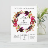 Burgundy Floral Waterverf Weddenschap Kaart (Staand voorkant)