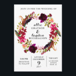 Burgundy Floral Waterverf Weddenschap Kaart<br><div class="desc">Dit tijdloze, romantische ontwerp is voorzien van een bordeaux waterverf bloemenkrans met veren en botanische accenten. Alle aspecten van dit ontwerp kunnen worden bewerkt (lettertype, tekstgrootte of bloemaccenten verplaatst/verwijderd) om aan uw behoeften te voldoen. Om dit thuis of in een lokale drukkerij af te drukken, volg je deze link naar...</div>