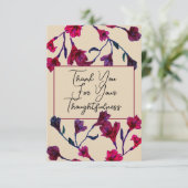 Burgundy Floral Waterverf Wedding Bedankkaart (Staand voorkant)