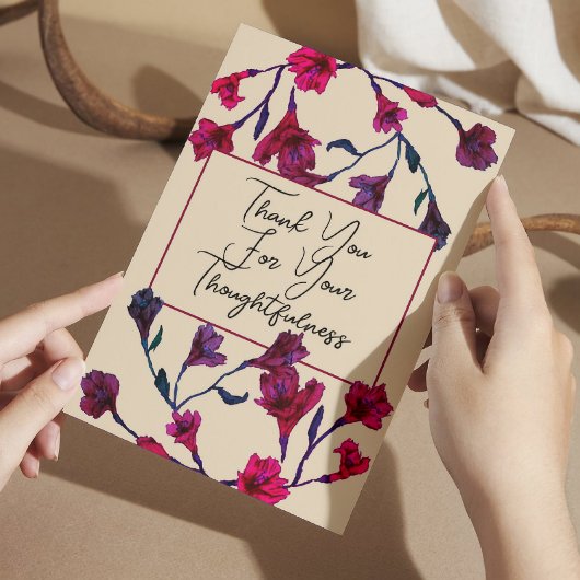 Burgundy Floral Waterverf Wedding Bedankkaart