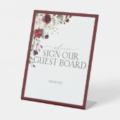 Burgundy Floral Waterverf Wedding Guest Board Reclamebord Met Voetstuk (Voorkant)