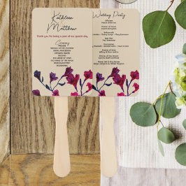 Burgundy Floral Waterverf Wedding Handwaaier