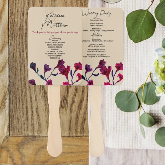 Burgundy Floral Waterverf Wedding Handwaaier