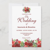Burgundy Floral Waterverf Wedding Kaart (Voorkant)