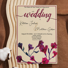 Burgundy Floral Waterverf Wedding Kaart