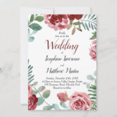 Burgundy Floral Waterverf Wedding Kaart (Voorkant)