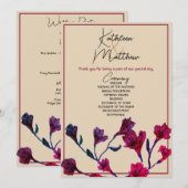 Burgundy Floral Waterverf Wedding Programmakaart (Voorkant / Achterkant)