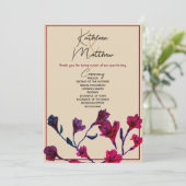 Burgundy Floral Waterverf Wedding Programmakaart (Staand voorkant)
