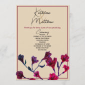 Burgundy Floral Waterverf Wedding Programmakaart (Voorkant)
