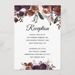 Burgundy Floral Waterverf Wedding Reception Informatiekaartje