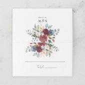Burgundy Floral Waterverf Wedding Reception Plaatskaartje (Buitenkant ongevouwen)