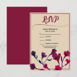 Burgundy Floral Waterverf Wedding RSVP Kaartje