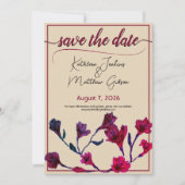 Burgundy Floral Waterverf Wedding Save The Date (Voorkant)