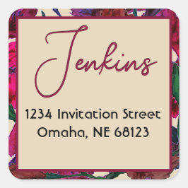 Burgundy Floral Waterverf Wedding Square Sticker