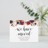 Burgundy floral, we hebben de aankondiging verplaa briefkaart (Staand voorkant)